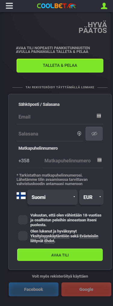 Coolbet rekisteröityminen