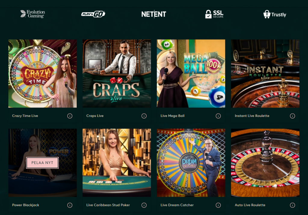 Live Casinon pelejä